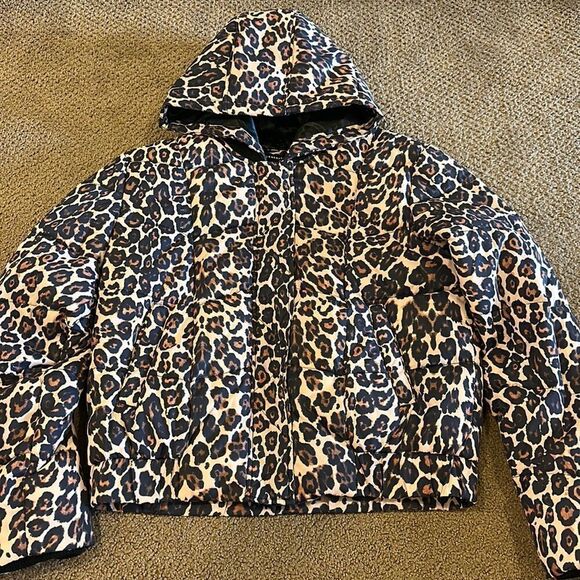 GENERATION LOVE WOMENS HOODED LEOPARD PRINT PUFFER LIGHT JACKET - Picture 1 of 9